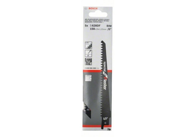 5 Lames scie sabre BIM Plâtre 150mm S628DF - 2608656263 - Bosch 5 Lames scie sabre BIM Plâtre 150mm S628DF - 2608656263 - Bosch