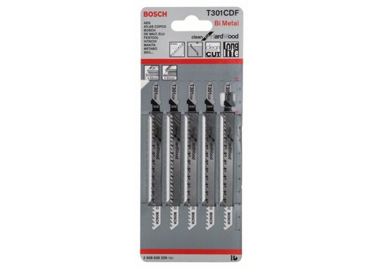 5 Lames scie sauteuse BIM Clean Bois dur 117mm  Pas : 3mm T301CDF - 2608636229 - Bosch