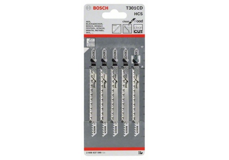 5 Lames scie sauteuse HCS Clean Bois 117mm  Pas : 3mm T301CD - 2608637590 - Bosch
