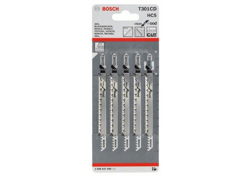 5 Lames scie sauteuse HCS Clean Bois 117mm  Pas : 3mm T301CD - 2608637590 - Bosch 5 Lames scie sauteuse HCS Clean Bois 117mm  Pas : 3mm T301CD - 2608637590 - Bosch