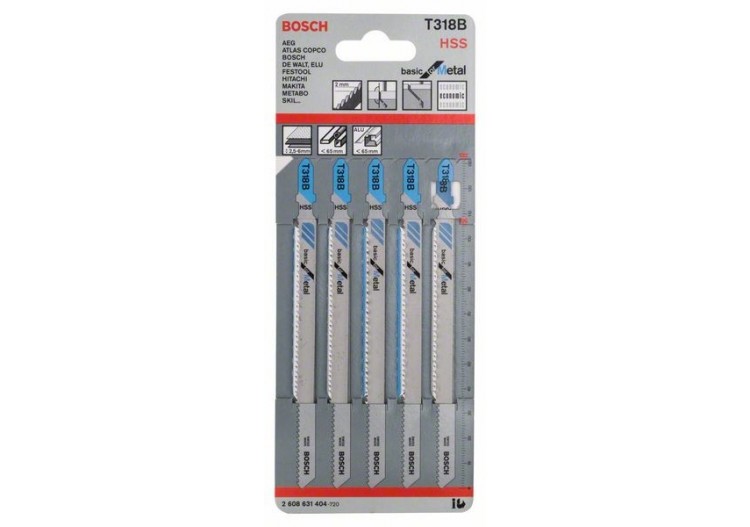 5 Lames scie sauteuse HSS Métal 132mm  Pas : 2mm T318B - 2608631404 - Bosch