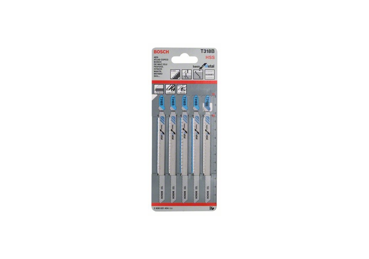 5 Lames scie sauteuse HSS Métal 132mm  Pas : 2mm T318B - 2608631404 - Bosch