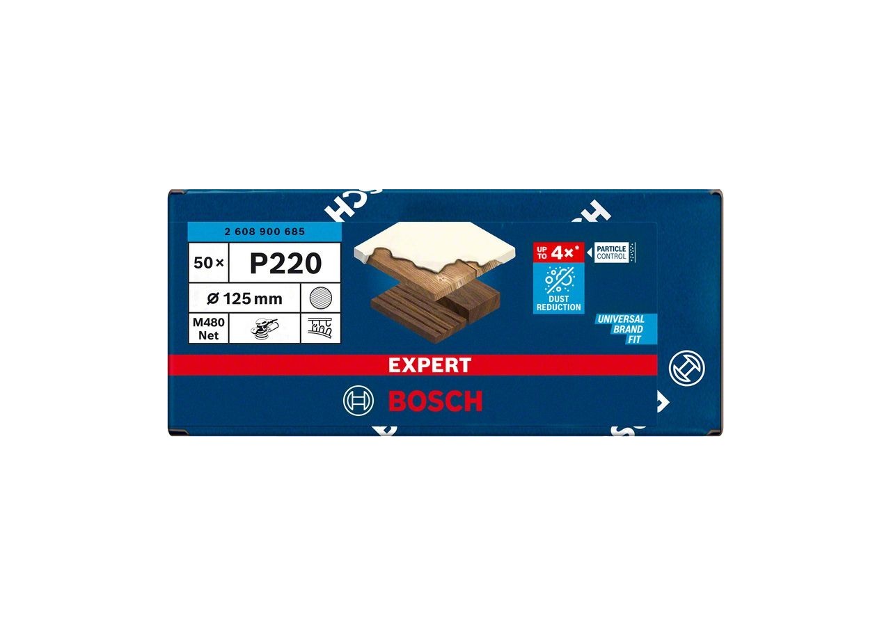 Abrasif réticulé Expert M480 pour ponceuses excentriques 125 mm, G 220 50 pces - 2608900685 - Bosch