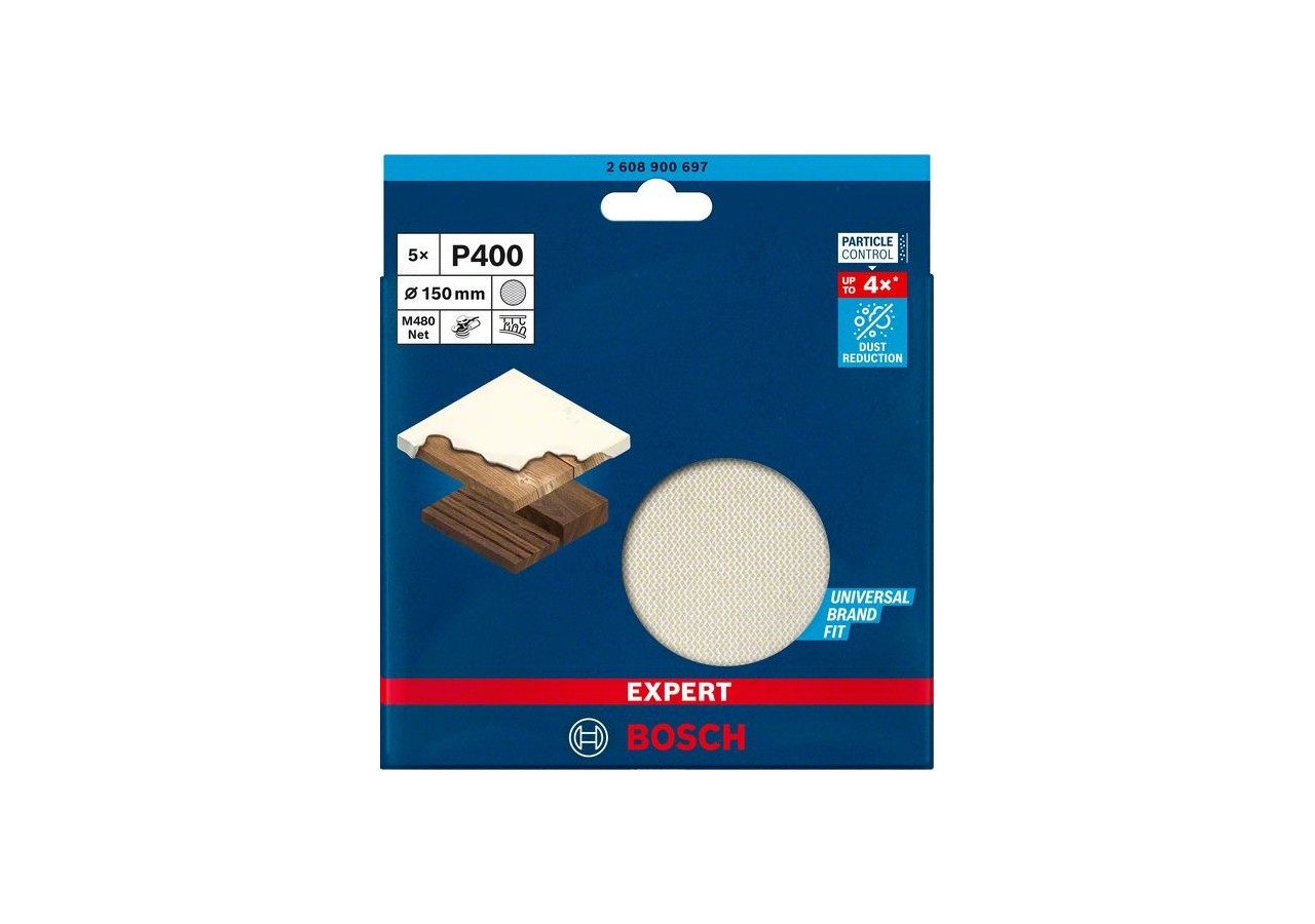 Abrasif réticulé Expert M480 pour ponceuses excentriques 150 mm, G 400 5 pces - 2608900697 - Bosch