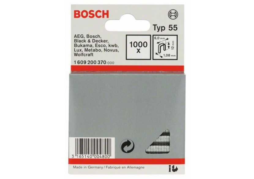 Agrafe à dos étroit de type 55 6 x 1,08 x 12 mm - 1609200370 - Bosch