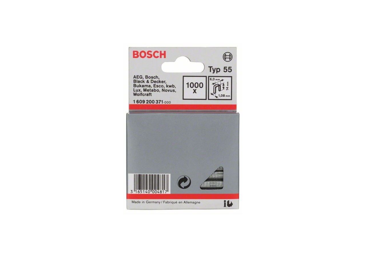 Agrafe à dos étroit de type 55 6 x 1,08 x 14 mm - 1609200371 - Bosch