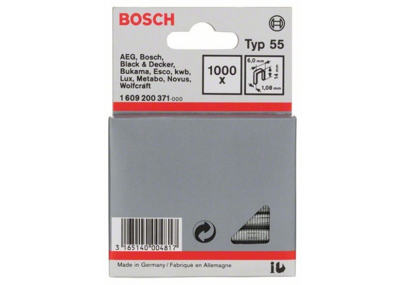 Agrafe à dos étroit de type 55 6 x 1,08 x 14 mm - 1609200371 - Bosch