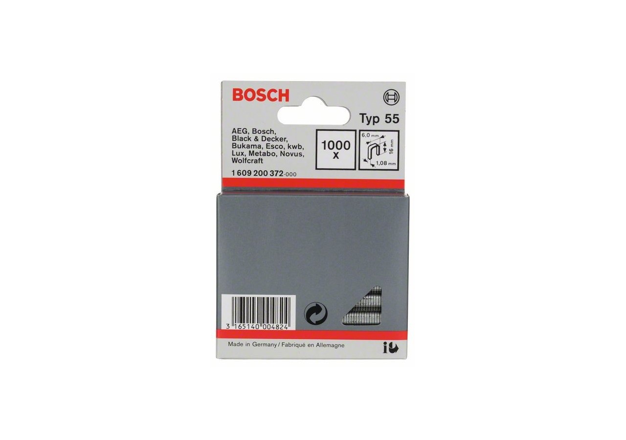 Agrafe à dos étroit de type 55 6 x 1,08 x 16 mm - 1609200372 - Bosch