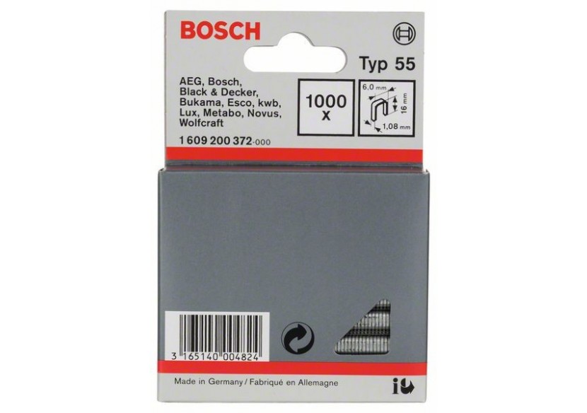 Agrafe à dos étroit de type 55 6 x 1,08 x 16 mm - 1609200372 - Bosch Agrafe à dos étroit de type 55 6 x 1,08 x 16 mm - 1609200372 - Bosch