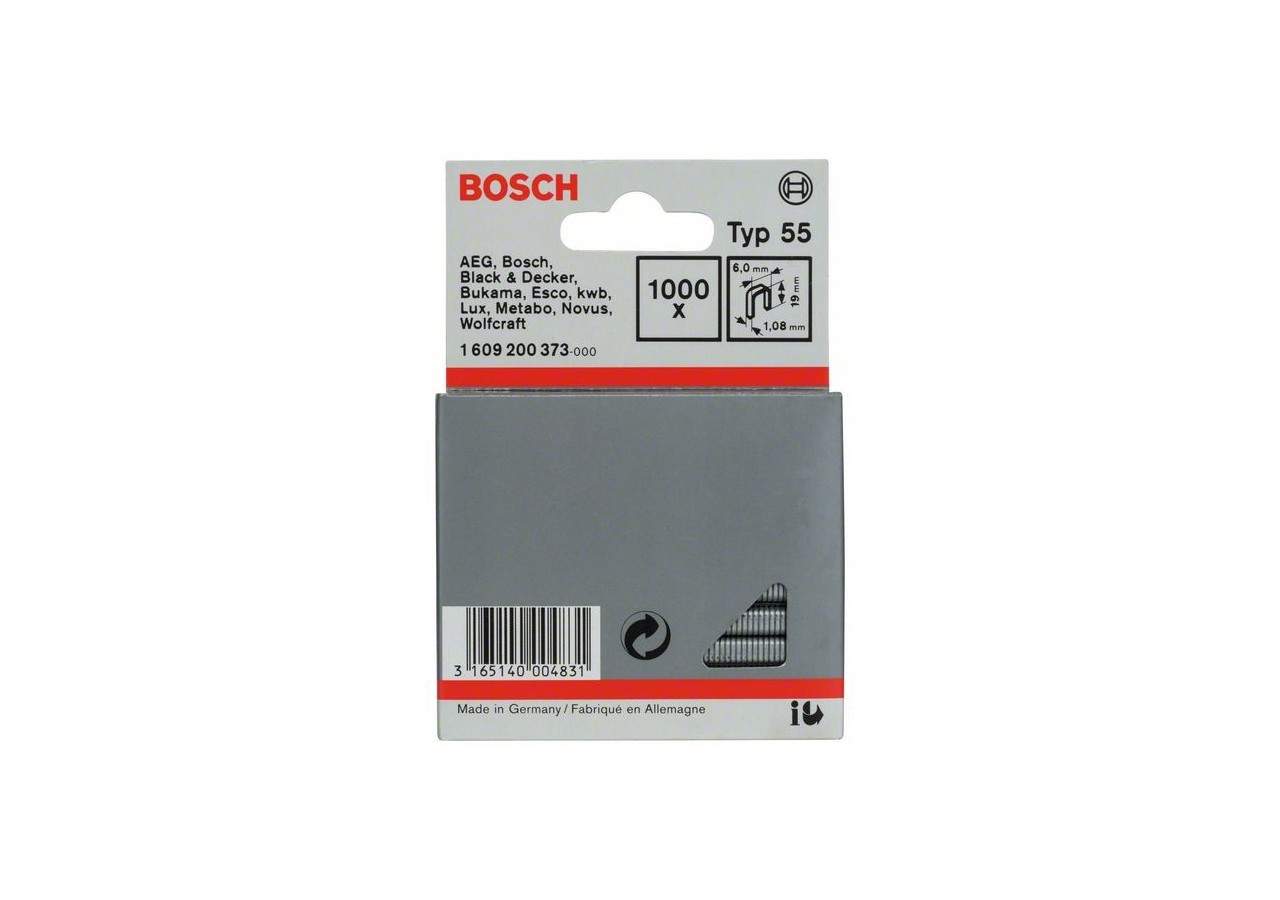 Agrafe à dos étroit de type 55 6 x 1,08 x 19 mm - 1609200373 - Bosch
