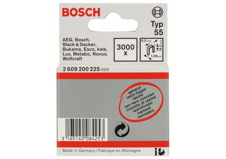Agrafe à dos étroit type 55 résinée 6 x 1,08 x 16 mm - 2609200225 - Bosch