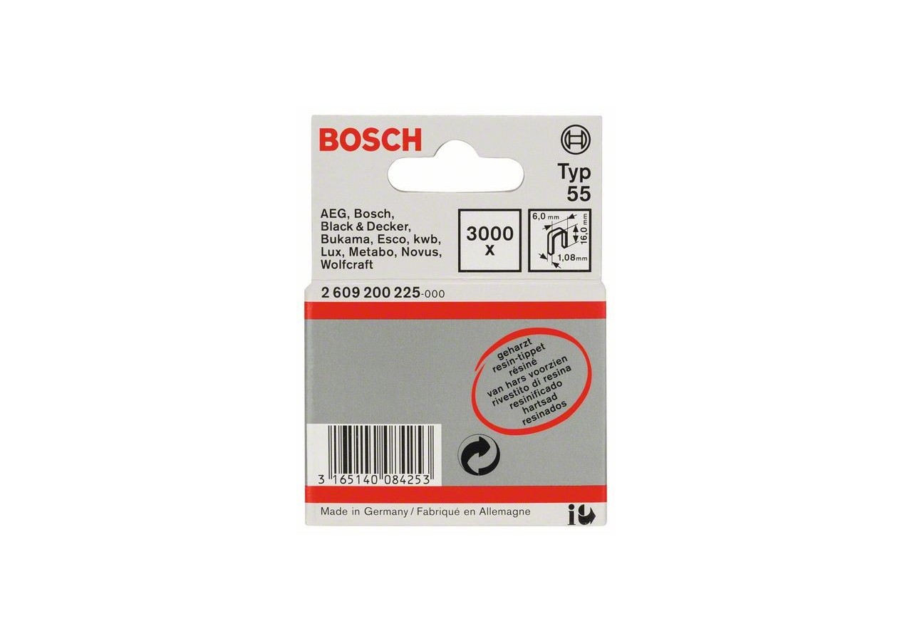 Agrafe à dos étroit type 55 résinée 6 x 1,08 x 16 mm - 2609200225 - Bosch