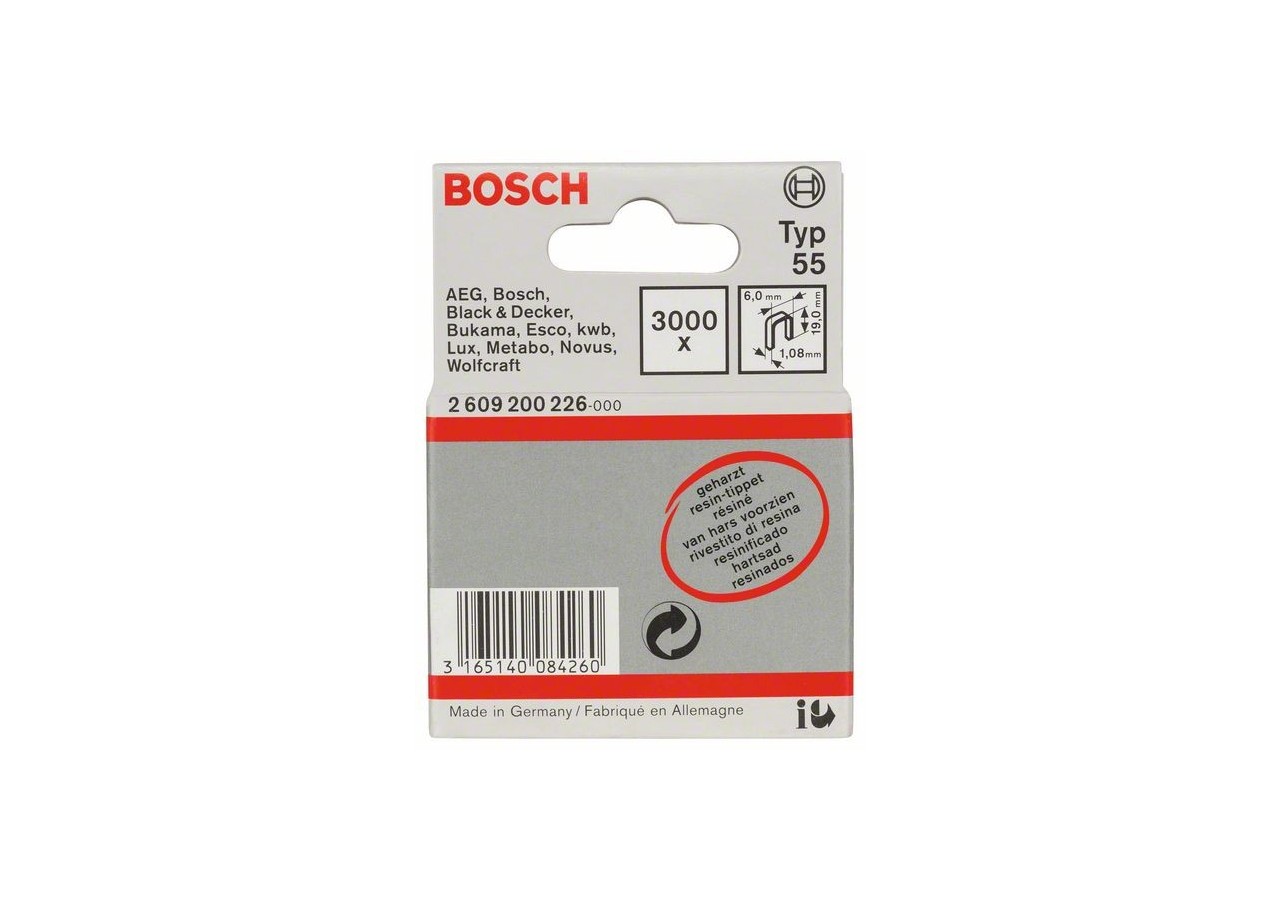 Agrafe à dos étroit type 55 résinée 6 x 1,08 x 19 mm - 2609200226 - Bosch