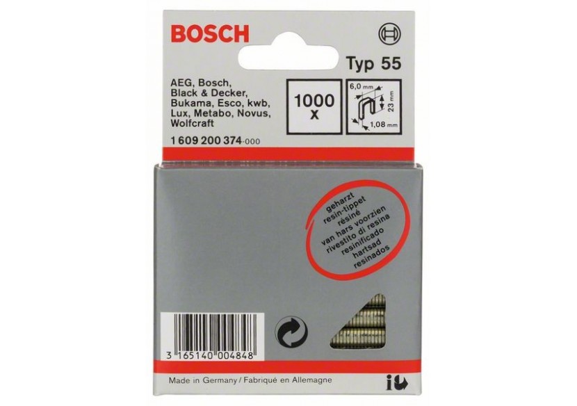 Agrafe à dos étroit type 55 résinée 6 x 1,08 x 23 mm - 1609200374 - Bosch