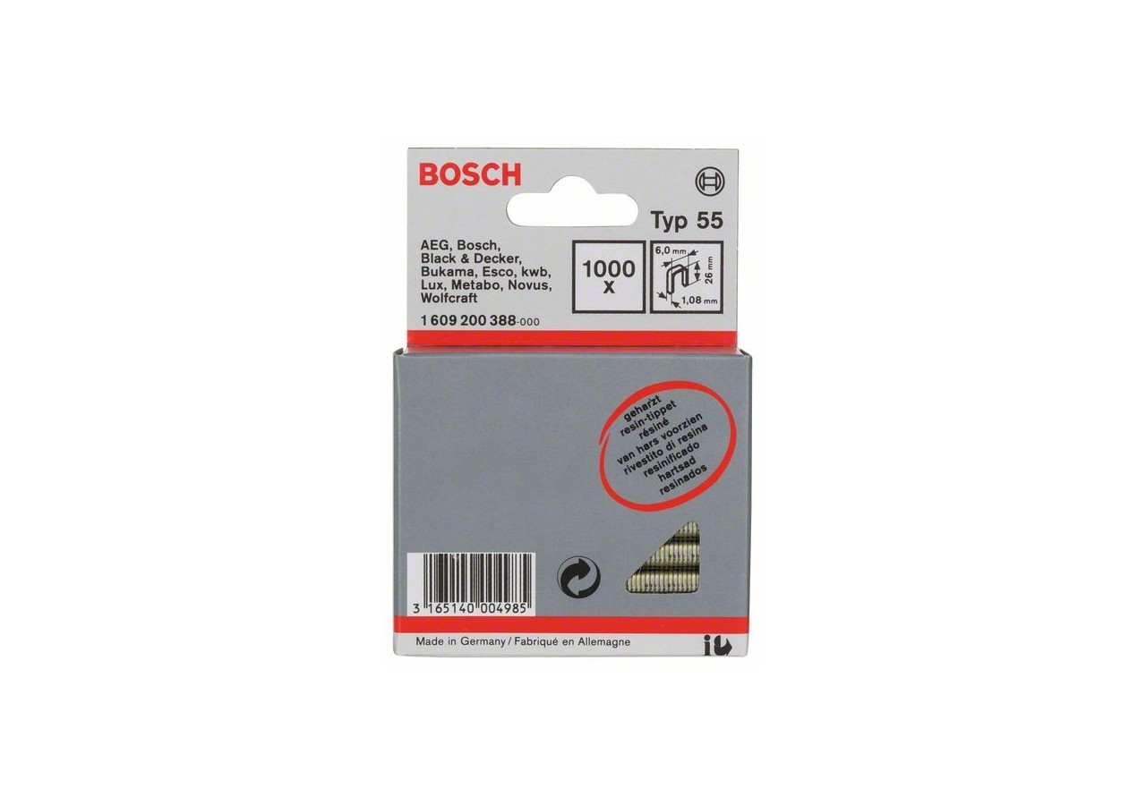 Agrafe à dos étroit type 55 résinée 6 x 1,08 x 26 mm - 1609200388 - Bosch