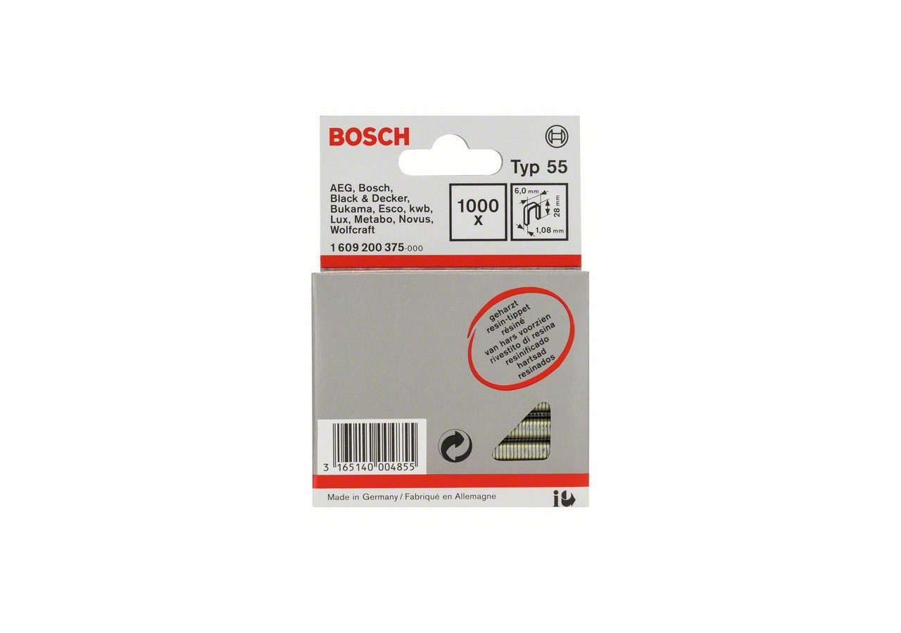 Agrafe à dos étroit type 55 résinée 6 x 1,08 x 28 mm - 1609200375 - Bosch