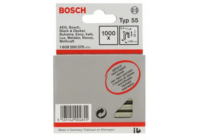 Agrafe à dos étroit type 55 résinée 6 x 1,08 x 28 mm - 1609200375 - Bosch