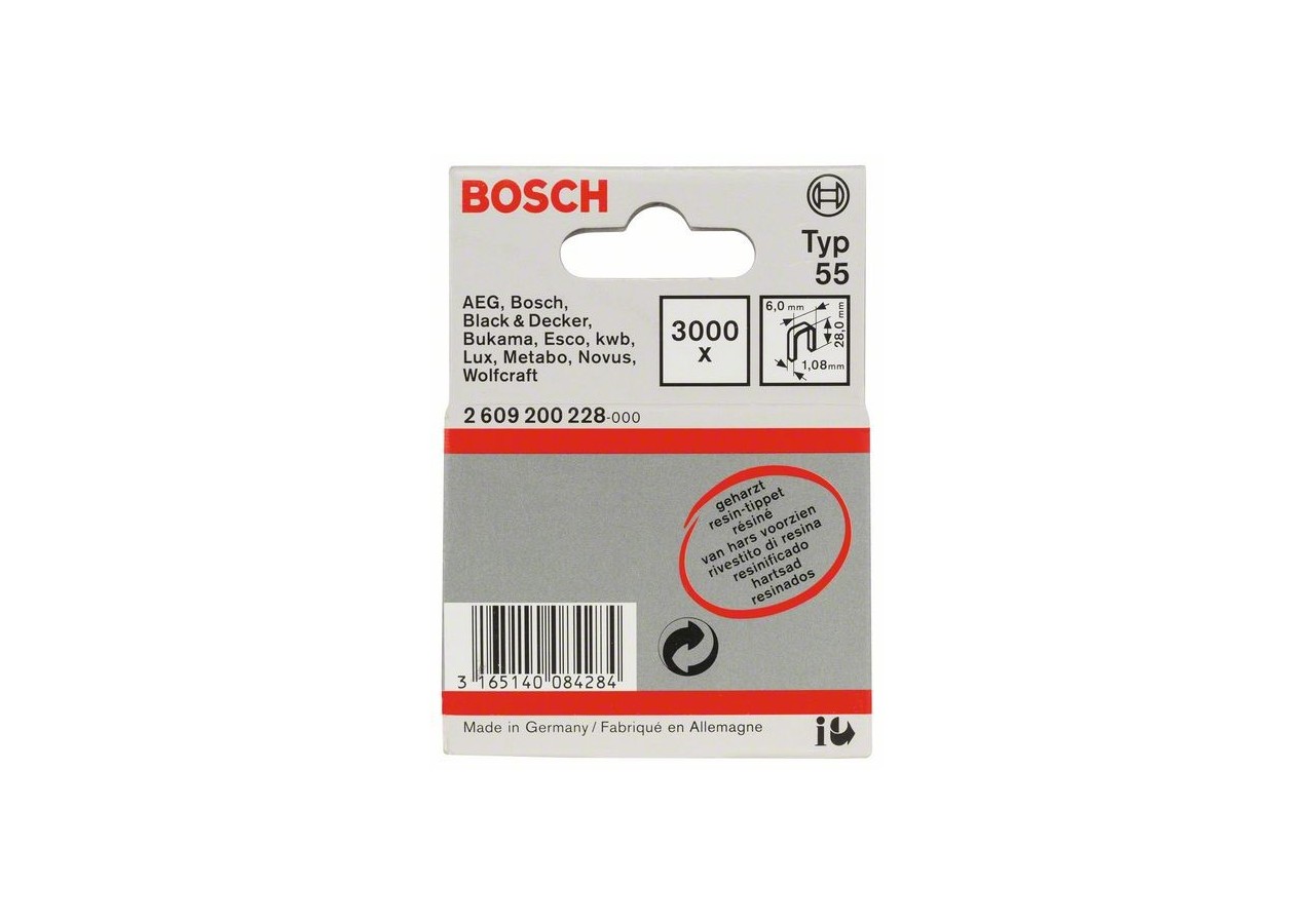 Agrafe à dos étroit type 55 résinée 6 x 1,08 x 28 mm - 2609200228 - Bosch