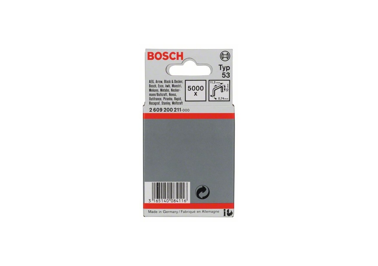 Agrafe à fil fin de type 53 11,4 x 0,74 x 10 mm - 2609200211 - Bosch