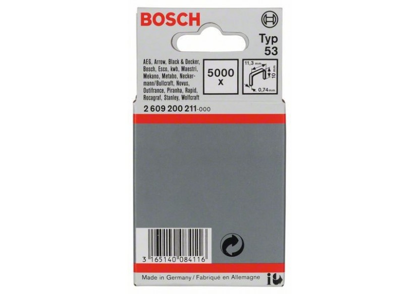 Agrafe à fil fin de type 53 11,4 x 0,74 x 10 mm - 2609200211 - Bosch