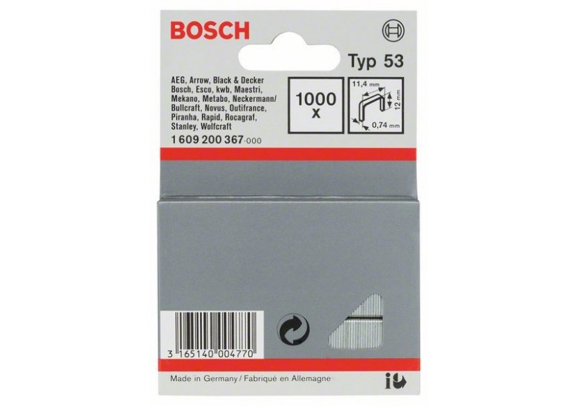 Agrafe à fil fin de type 53 11,4 x 0,74 x 12 mm - 1609200367 - Bosch