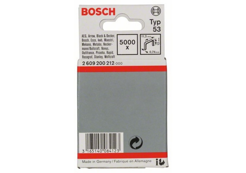 Agrafe à fil fin de type 53 11,4 x 0,74 x 12 mm - 2609200212 - Bosch