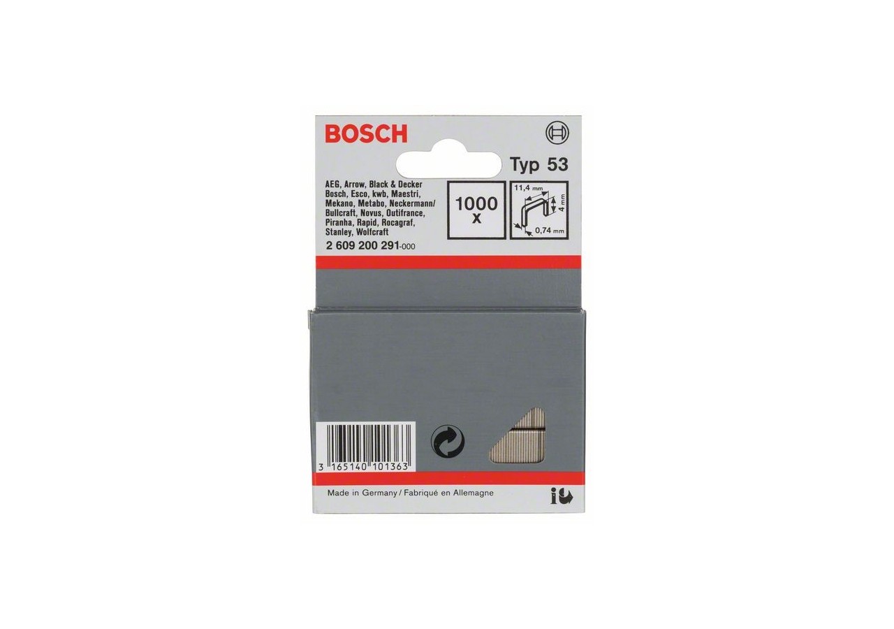 Agrafe à fil fin de type 53 11,4 x 0,74 x 4 mm - 2609200291 - Bosch