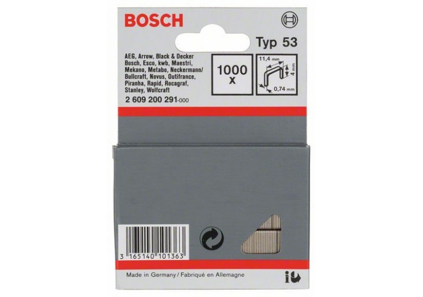 Agrafe à fil fin de type 53 11,4 x 0,74 x 4 mm - 2609200291 - Bosch