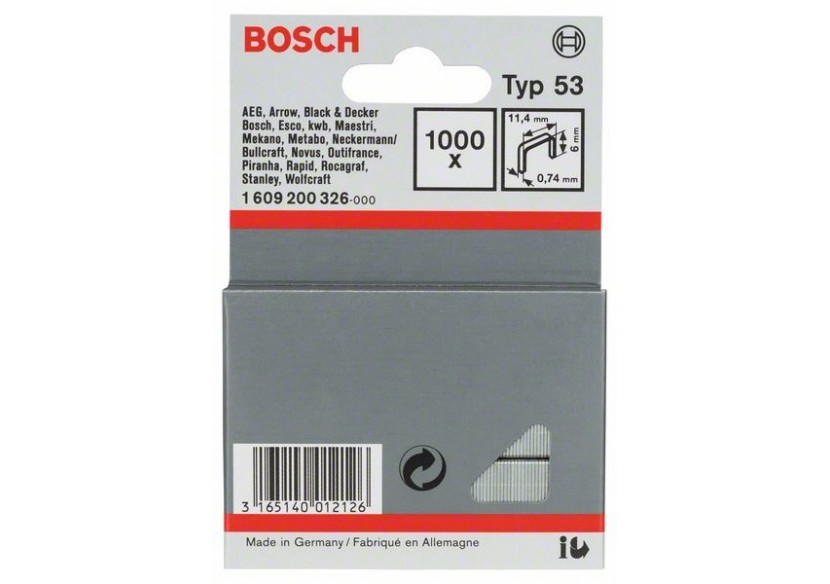 Agrafe à fil fin de type 53 11,4 x 0,74 x 6 mm - 1609200326 - Bosch