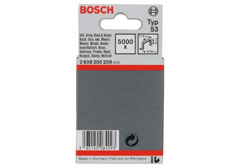 Agrafe à fil fin de type 53 11,4 x 0,74 x 6 mm - 2609200209 - Bosch