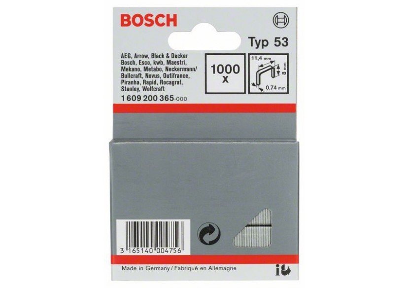 Agrafe à fil fin de type 53 11,4 x 0,74 x 8 mm - 1609200365 - Bosch