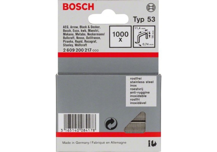 1000 Agrafes à fil fin de type 53 en acier inoxydable 14 mm - 2609200217 - Bosch 2