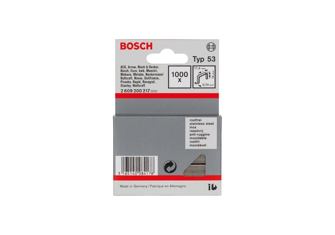 1000 Agrafes à fil fin de type 53 en acier inoxydable 14 mm - 2609200217 - Bosch