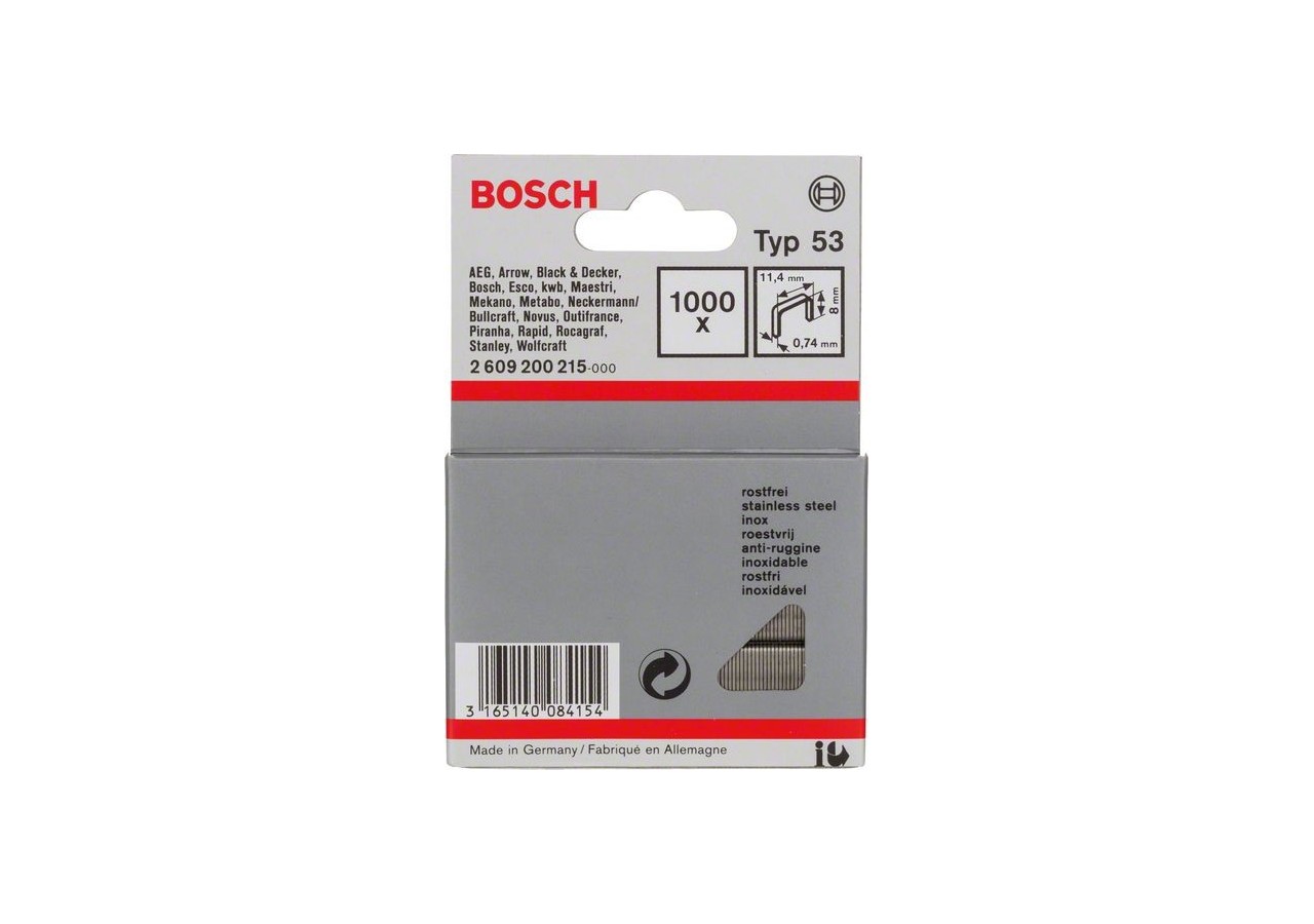 1000 Agrafes à fil fin de type 53 en acier inoxydable 8 mm - 2609200215 - Bosch