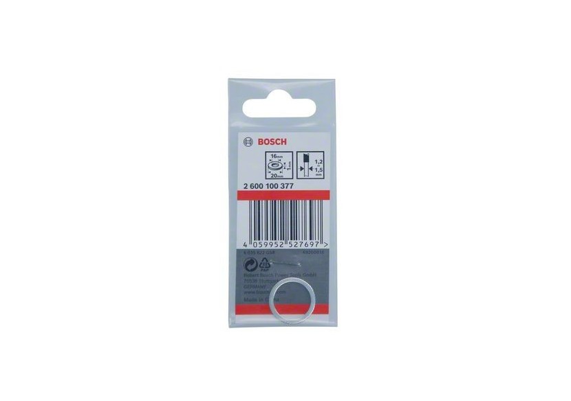 Bague de réduction 20x16x1 mm. Epaisseur du corps de lame de 1,2mm à 1,5mm - 2600100377 - Bosch Bague de réduction 20x16x1 mm. Epaisseur du corps de lame de 1,2mm à 1,5mm - 2600100377 - Bosch