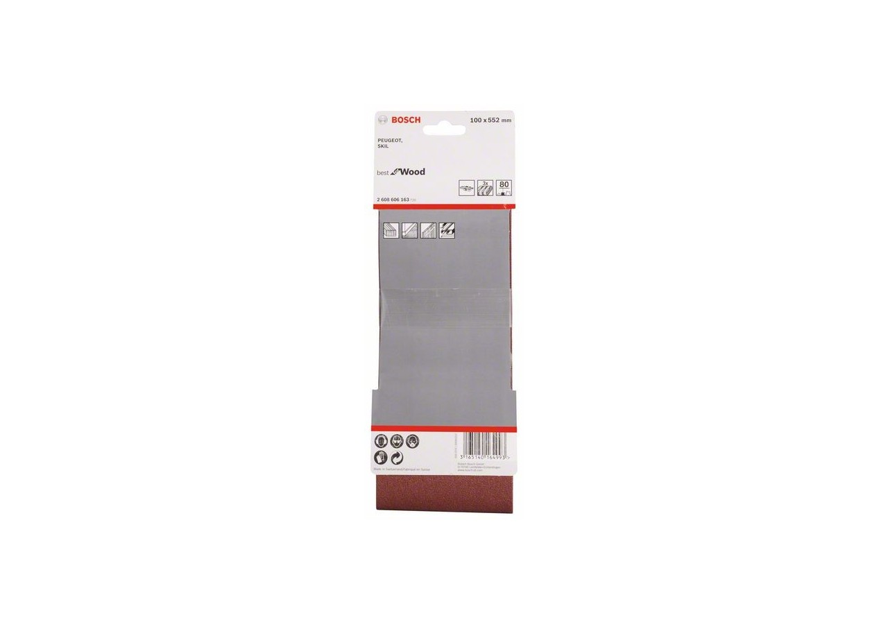 Bande abrasive X440, kit de 3 pièces 100 x 552 mm, 80 Pack de 3 - 2608606163 - Bosch