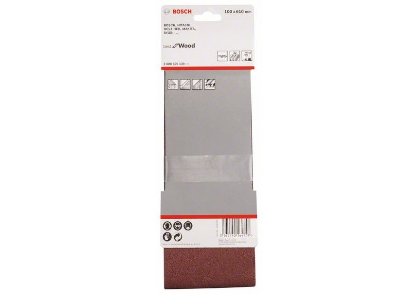 Bande abrasive X440, kit de 3 pièces 100 x 610 mm, 60 80 100 Pack de 3 - 2608606139 - Bosch Bande abrasive X440, kit de 3 pièces 100 x 610 mm, 60 80 100 Pack de 3 - 2608606139 - Bosch