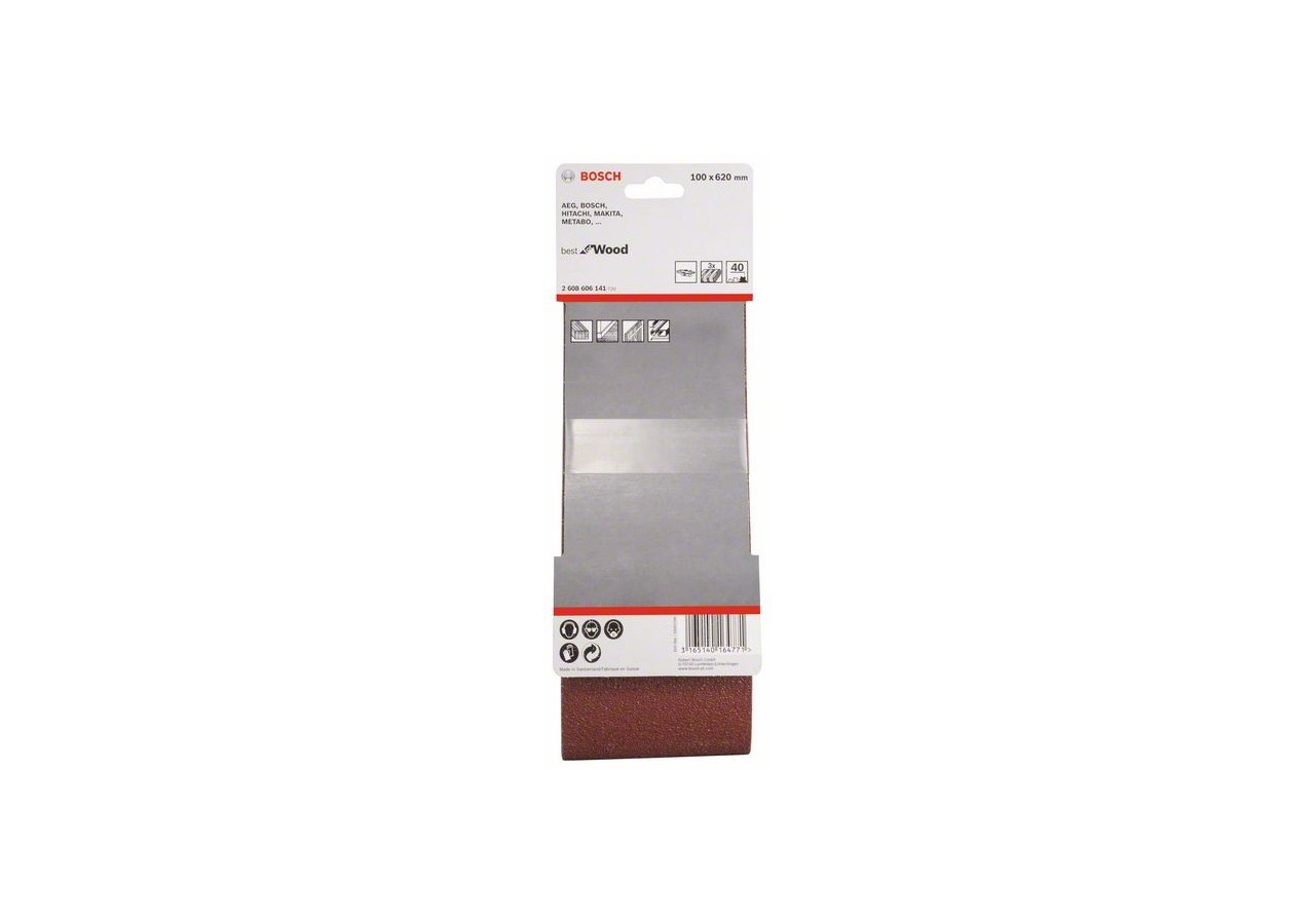 Bande abrasive X440, kit de 3 pièces 100 x 620 mm, 40 Pack de 3 - 2608606141 - Bosch