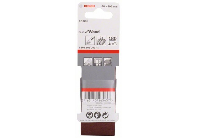 Bande abrasive X440, kit de 3 pièces 40 x 305 mm, 180 Pack de 3 - 2608606209 - Bosch