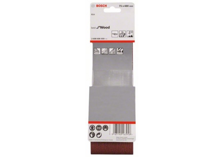 Bande abrasive X440, kit de 3 pièces 75 x 480 mm, 60 80 100 Pack de 3 - 2608606059 - Bosch