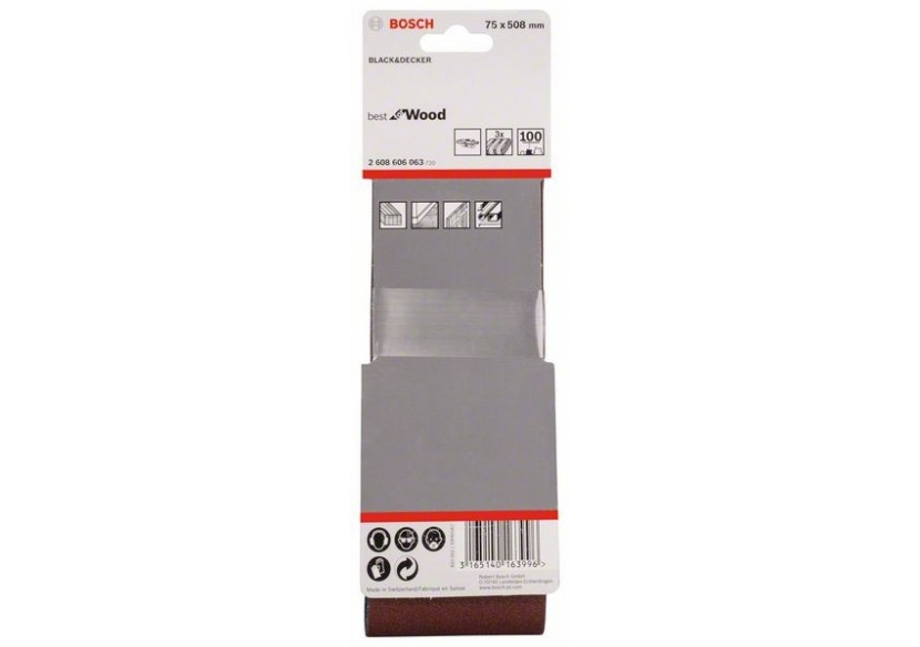 Bande abrasive X440, kit de 3 pièces 75 x 508 mm, 100 Pack de 3 - 2608606063 - Bosch Bande abrasive X440, kit de 3 pièces 75 x 508 mm, 100 Pack de 3 - 2608606063 - Bosch