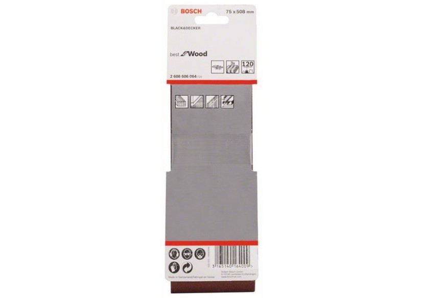 Bande abrasive X440, kit de 3 pièces 75 x 508 mm, 120 Pack de 3 - 2608606064 - Bosch Bande abrasive X440, kit de 3 pièces 75 x 508 mm, 120 Pack de 3 - 2608606064 - Bosch