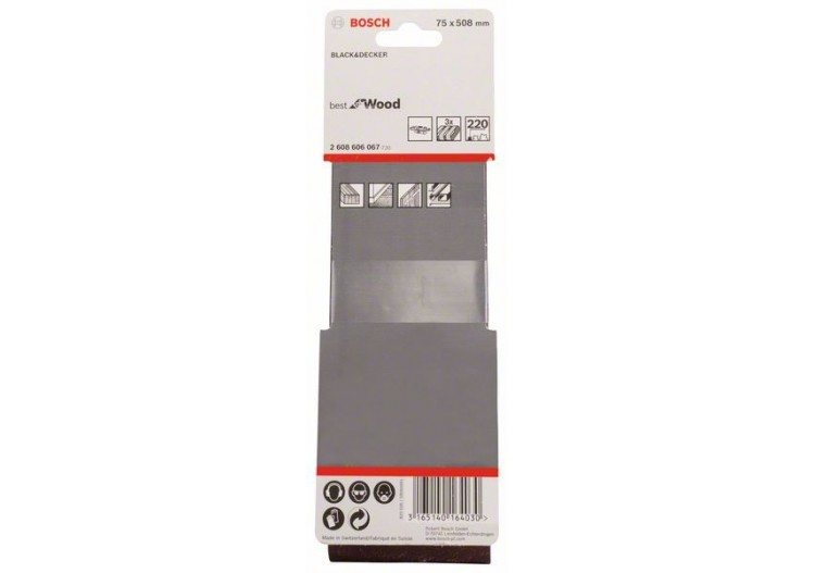 Bande abrasive X440, kit de 3 pièces 75 x 508 mm, 220 Pack de 3 - 2608606067 - Bosch 2