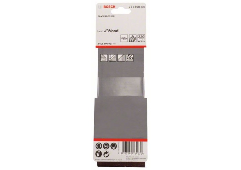 Bande abrasive X440, kit de 3 pièces 75 x 508 mm, 220 Pack de 3 - 2608606067 - Bosch Bande abrasive X440, kit de 3 pièces 75 x 508 mm, 220 Pack de 3 - 2608606067 - Bosch