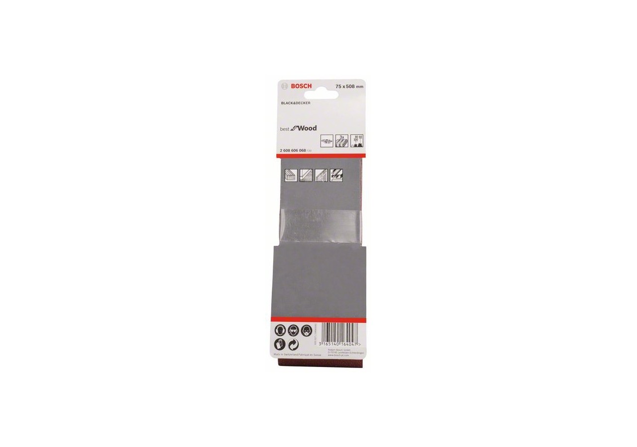 Bande abrasive X440, kit de 3 pièces 75 x 508 mm, 60 80 100 Pack de 3 - 2608606068 - Bosch