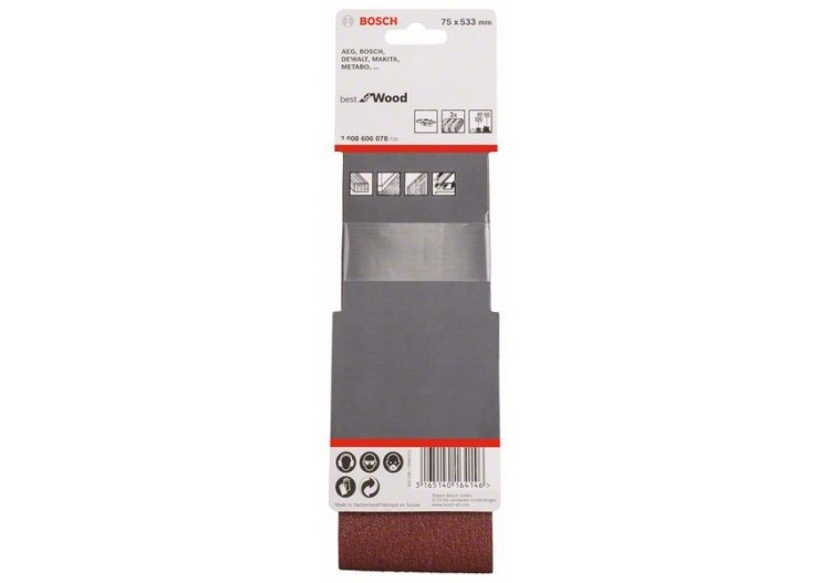Bande abrasive X440, kit de 3 pièces 75 x 533 mm, 60 80 100 Pack de 3 - 2608606078 - Bosch