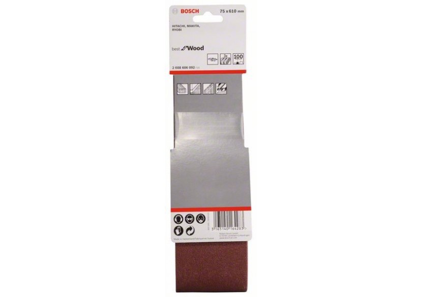 Bande abrasive X440, kit de 3 pièces 75 x 610 mm, 100 Pack de 3 - 2608606092 - Bosch Bande abrasive X440, kit de 3 pièces 75 x 610 mm, 100 Pack de 3 - 2608606092 - Bosch