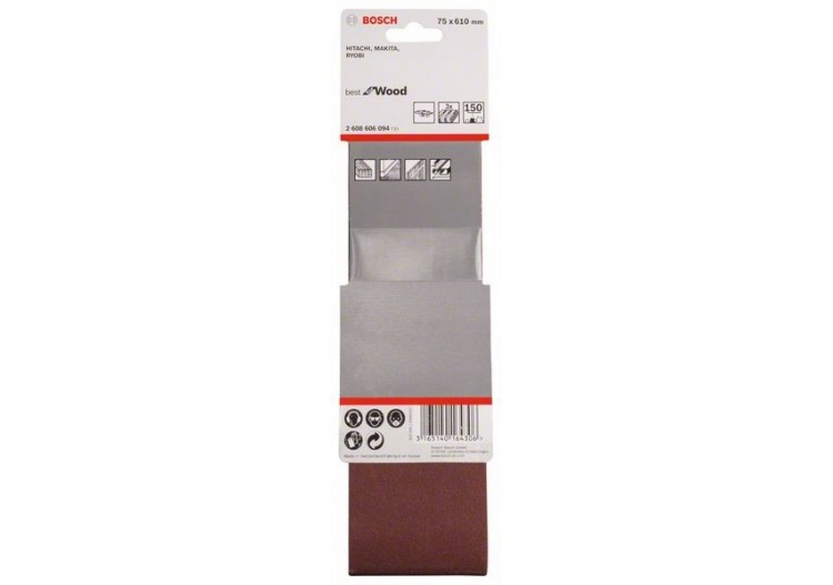 Bande abrasive X440, kit de 3 pièces 75 x 610 mm, 150 Pack de 3 - 2608606094 - Bosch 2