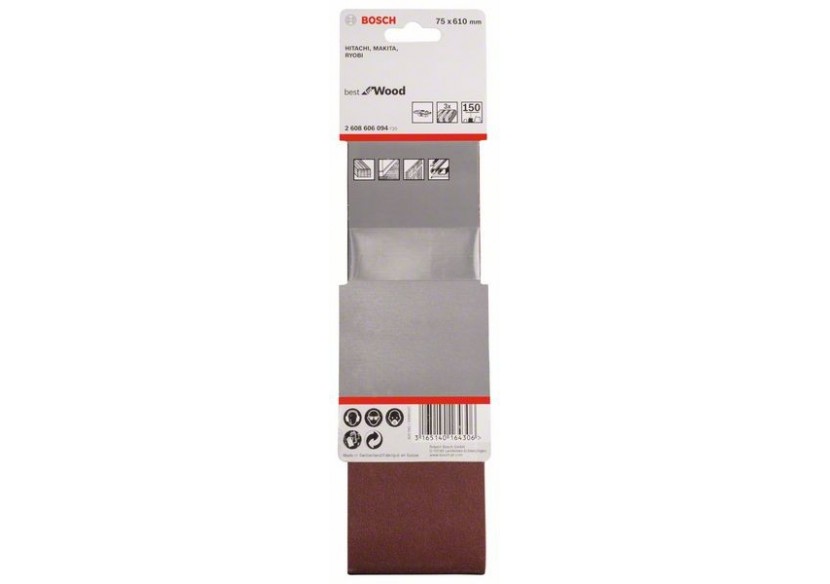 Bande abrasive X440, kit de 3 pièces 75 x 610 mm, 150 Pack de 3 - 2608606094 - Bosch Bande abrasive X440, kit de 3 pièces 75 x 610 mm, 150 Pack de 3 - 2608606094 - Bosch