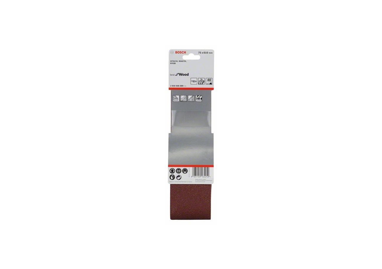 Bande abrasive X440, kit de 3 pièces 75 x 610 mm, 40 Pack de 3 - 2608606089 - Bosch